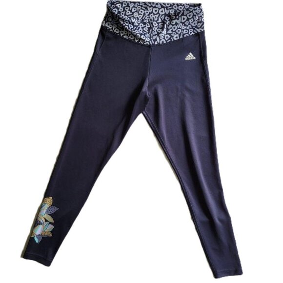 adidas Black Leggings with Blue Pattern - Picture 2 of 11